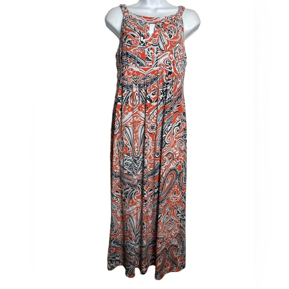 Ann Taylor dress size small petite orange‎ paisley summer maxi dress 🧡🧡